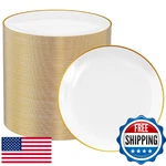 Focusline 100 Gold 7" Disposable Plastic Plates, Heavy Duty Salad/dessert New. Price: $58.83.