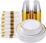 Goodluck 175 Piece Gold Plastic Dinnerware Set For 25 Guests, Fancy Disposable New. Price: $58.79.