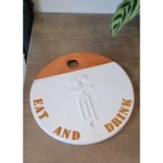 Mud Pie Round Terra Cotta Wall Plaque Eat And Drink Kitchen Decor White Dipped Used. Price: $7.53.