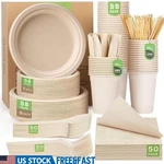 Compostable Dinnerware Set 400 Pack Eco-friendly Plates Utensils Cups Napkins Us New. Price: $68.78.