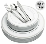 125 Piece Silver Plates & Cutlery Set, Reusable Recyclable, Elegant Party New. Price: $29.99.
