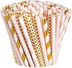 200 Pack Light Pink & Gold Paper Straws Disposable, 100% Biodegradable Mult... New. Price: $12.16.