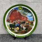 John Deere Dinner Plate Melamine Farm Tractor Barn Scene Green Rim Pictorial Used. Price: $12.95.