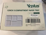 Vplus 5-COMPARTMENT Compostable Paper Plates 100 Pack 12.5 X 8.6 Trays Open. Price: $34.99.