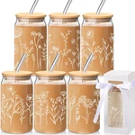 12 Pcs Flower Glass Cups With Gift Boxes Lids And Straws Cute... New. Price: $63.65.