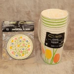 Contempo 12 Paper Cups And Coasters Set Vtg Floral Tulip Orange Yellow Usa Used. Price: $14.99.