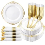 Nervure 350PCS White And Gold Plastic Plates & Pre Rolled Napkins With Plasti... New. Price: $71.78.
