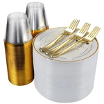 The Essential Concierge Stylish 7.5 Inch Gold Dessert Plates Disposable Cups New. Price: $103.43.