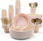 Pink And Gold Party Supplies - 350 Pcs Disposable Dinnerware Set Paper New. Price: $49.99.