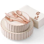 By Madee Premium 175 Pc Ivory Scalloped Plastic Plates Set With Rose Gold Tri... New. Price: $99.78.