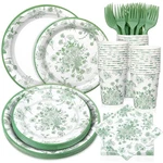 Disposable Tableware Set Sage Green Floral 120 Pcs Serves 24 Party New. Price: $28.06.