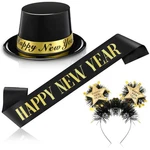 Coume 3 Pcs 2026 Happy New Year's Eve Party Supplies Black Gold Hat .... Price: $41.00.