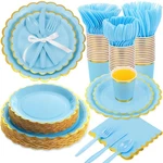 350 Pcs Light Blue Gold Foil Plates Napkins Guest, Spring Party Supplies Set New. Price: $46.16.