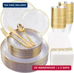 Dayammi 175PCS Clear Gold Plastic Dinnerware Set, Plates Disposable Hamm New. Price: $65.75.