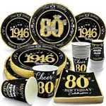 Algpty 80TH Birthday Decorations Black Gold, 30-GUEST Party Plates Cups Napkins New. Price: $38.90.