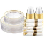 210PCS Clear Gold Plastic Dinnerware Set Thanksgiving Plates Disposable Fancy... New. Price: $58.61.