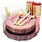 210PCS Clear Pink Plastic Plates With Gold Rim& Disposable Silve... New. Price: $63.32.
