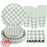 Purhapfre 200PC Sage Green Gingham Plates Napkins Cups Party Supplies Set New. Price: $40.99.
