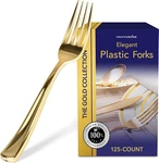Stock Your Home 125 Disposable Heavy Duty Plastic Forks, Fancy Gold New. Price: $29.35.