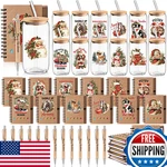 Skylety 12 Set Christmas Gifts Bulk 16 Oz Santa Glass Cups Lids Straws Xmas New. Price: $118.38.