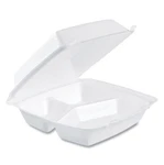 Dart Foam Hinged Lid Containers, 3 Compartments, 200/CARTON (ca Exclude) New. Price: $30.99.