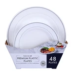Members Mark Premium Plastic Heavyweight Plates, Combo Pack 48 Ct. New. Price: $28.99.