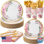 Ziliny 350PCS Floral Disposable Party Tableware Set: 50X 9" 7" Plates, Cups, Cut New. Price: $56.88.