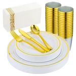 Isfangco 175-PC Gold Rimmed Dinnerware Set For 25 Guests Heavy Duty White New. Price: $65.33.