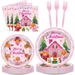 96-PIECE Gingerbread Christmas Party Tableware Set Pink, Disposable Paper Pla New. Price: $58.95.