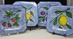Plates Italian Hand Painted Lillian Vernon 8" Salad Fruit Square Blue Sponge (4) Used. Price: $39.99.