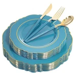 Nervure 100PCS Teal Plastic Plates With Gold Rim & Disposable Silverware.... Price: $47.73.