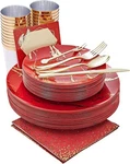 N9R 225PCS Red Gold Plastic Plates Set, Disposable Dinnerware Include ... Open. Price: $35.99.