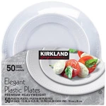 Kirkland Signature Elegant Plastic Plates, Variety Pack, White, 50-COUNT New. Price: $26.99.