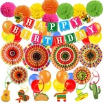 Fiesta Birthday Decorations, Mexican Themed Happy Banner Paper Pompo... New. Price: $17.49.