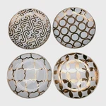 4 Rosanna Luxe Moderne Appetizer Dessert Plates Seattle, Usa White W/ Gold Leaf Used. Price: $19.95.