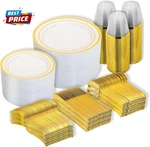600PCS Disposable Plastic Plates, Gold Dinnerware Set Includes 100 New. Price: $92.46.