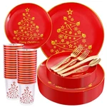 Liyh 150 Pcs Plastic Christmas Dinnerware Set, Red Dessert Dis... New. Price: $48.84.