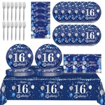 16TH Birthday Decorations Boys 61 Pcs Blue Silver Tableware Plates Napkins New. Price: $23.17.