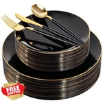 Dayammi Black Gold Disposable Plates And Silverware Set 150PC Party New. Price: $64.99.