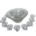 Vintage Pinwheel Starburst Pressed Glass Punch Bowl 12 Cups 14PC Classic Wedding Used. Price: $202.50.