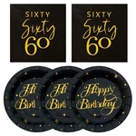 60TH Birthday Party Supplies Black Gold Plates Napkins Tableware Serves 20 New. Price: $21.15.
