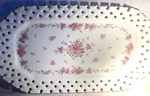 Ceramic Latticed Edge Tray Michael 5982/7024 August 1989 Oblong Pink Flowers Used. Price: $22.49.