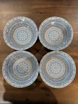 Set Of 4 American Atelier Melamine Bowls Blue Gray White 7" Used. Price: $24.00.
