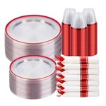 350PCS Clear And Red Disposable Set For Guests, 100 Plastic Plates,... New. Price: $93.98.