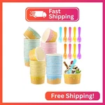 Ninehaoou 40 Pack 8 Oz Ice Cream Cups With Spoons Paper Dessert Colorful Su New. Price: $28.09.