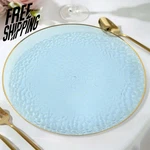 13" Dusty Blue Plastic Charger Plates Gold Rim Hammered Round 10 Pack New. Price: $21.99.