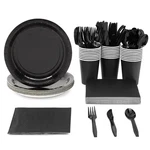Juvale 144-PIECE Black Disposable Party Set Serves 24; 9 Inches, New. Price: $17.99.