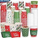 Christmas Disposable Paper Cups Set 100 Insulated Coffee W/ Sleeves Lids Us New. Price: $71.48.