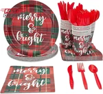 Juvale Plaid Paper Dinnerware Set - Easy Cleanup With Disposable Plates Durabl New. Price: $16.52.