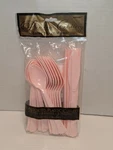 New Amscan Light Pink Plastic Assorted Cutlery - 24 Ct. 8 Forks, Spoons, Knives. Price: $11.99.